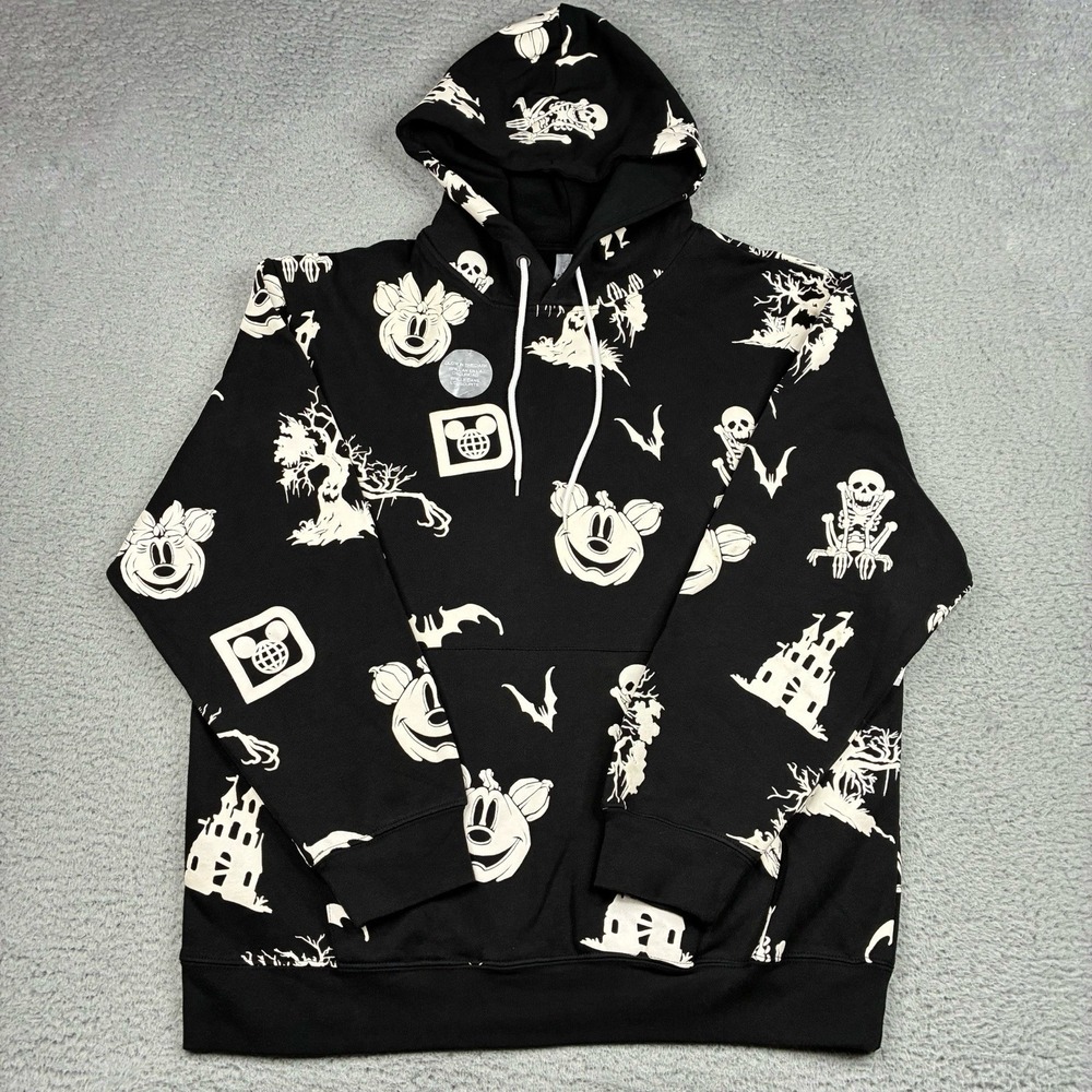 Disney Parks Mickey Mouse Skull Glow In The Dark Hoodie Mens Large 2024 NWT
